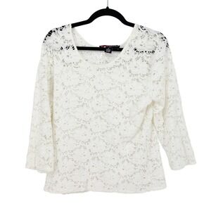 Peck & Peck White Fairy Lace Layered Ethereal Whimsy XL Lined 3/4 Sleeve Top USA